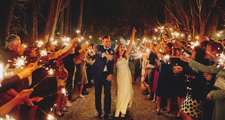 Sparkler send-off at a wedding