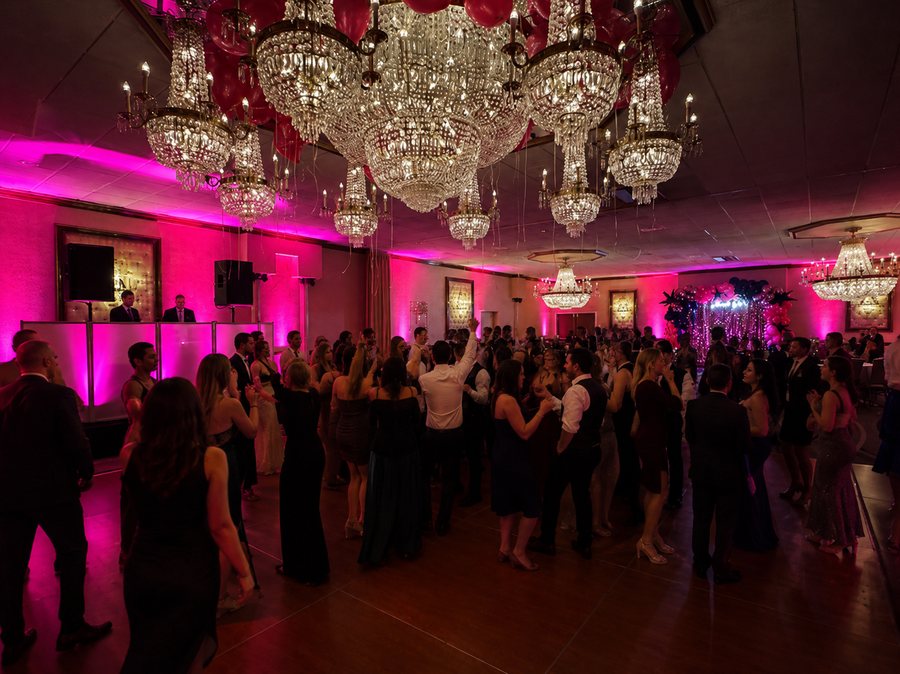 Ballroom washed in color with Primo up-lighting